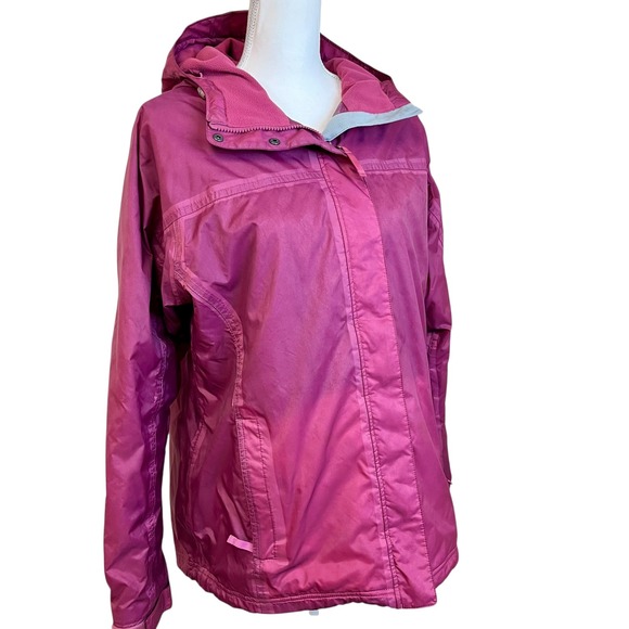 Vintage LL BEAN Pink Hooded Rain Jacket Sz‎ L Fleece Lined Travel Packable - Picture 4 of 15